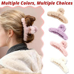 VinBee 4 PCS Faux Fur Hair Clips Large Plush Hair Catch Barrette Jaw Clamp for Women Girls Half Bun Hairpins for Thick Hair Cute Claw Clips Hair Accessories (4.5 Inch)