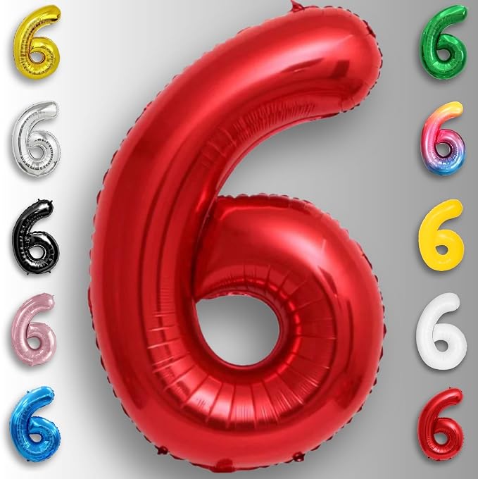 Red Number Balloon 6 Mylar Foil Balloons 16 inch - Image 6