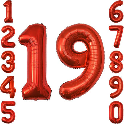 Red Number 19 Balloon 40 Inch, Foil Numeral by Unknown