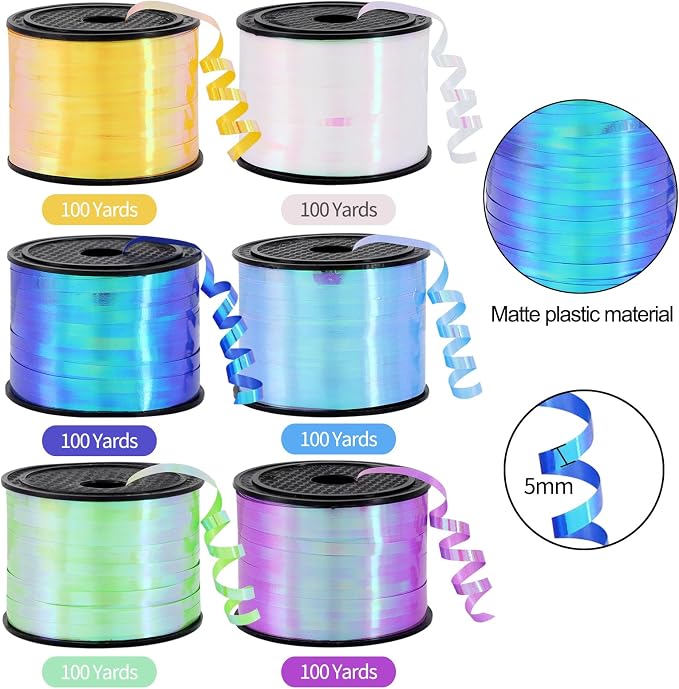 TONIFUL 6 Colors Iridescent Rainbow Curling Ribbon Balloon String - Image 2