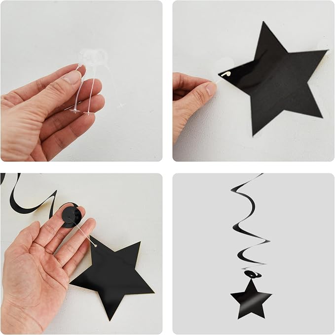 BEISHIDA Black Stars Hanging Swirls Bachelorette Graduation Hanging Ornament - Image 2