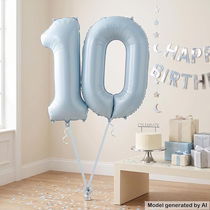 40" Light Blue Foil Number 10 Balloon - Image 4
