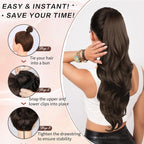 Brown Ponytail Extension, Drawstring Ponytail Extension for Women Long Brown Wavy Layered Pony Tails Hair Extensions 26 Inch Synthetic Clip in Ponytail Hairpiece for Women(Medium Brown)