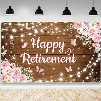 AIBIIN Pink Happy Retirement Backdrop Banner Decorations by AIBIIN