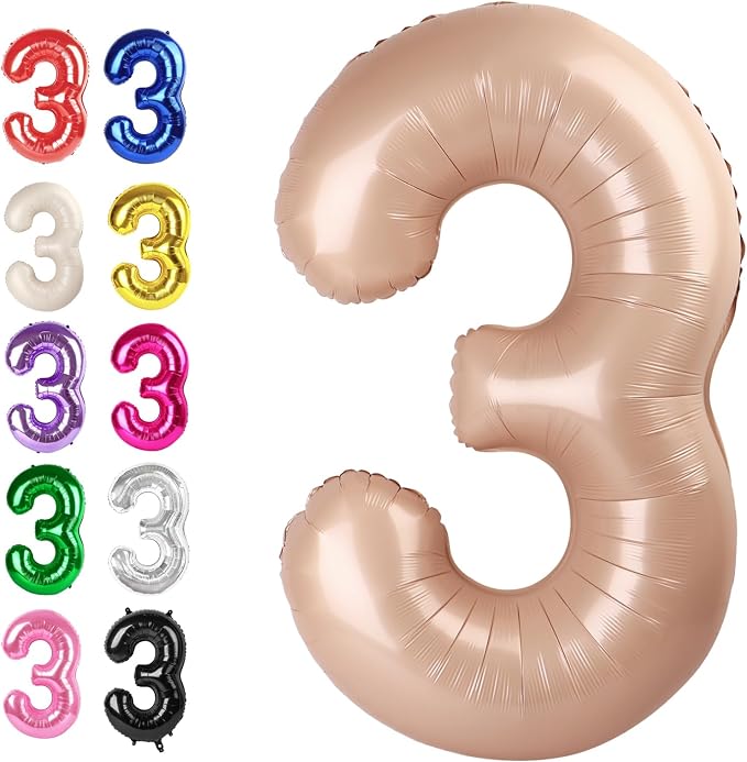 Light Brown Number 3 Balloon 40 inch, 3rd Birthday Party Balloons Decoration | by Upgesy