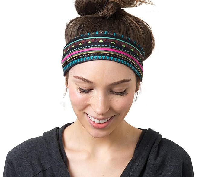 RiptGear Stretch Sport Headband for Women (Tribal Black) — Made of Non-Slip Sweat Wicking Fabric — Great for Yoga, Running or The Gym — Soft Headband Fits Most Head Sizes — (1-Pack)