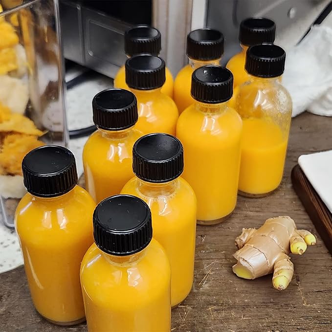 DIDITIME 6 Pack 2 oz Shot Bottles with Caps & Stainless Steel Funnels, Juicing Bottle Reusable Glass, Mini Travel Bottles, 60ml Small Jars with Lids for Potion, Ginger Shots, Oils, Juice