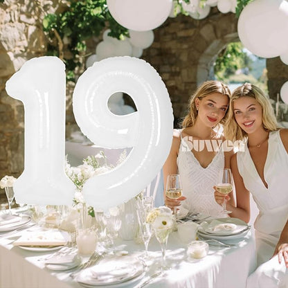 SUWEN 40 Inch White Large 19 Balloon Number Big Foil Helium Numbers 0-9 | Giant - Image 2