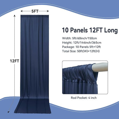 50ft×12ft Wrinkle Free Navy Blue Backdrop Curtain - Image 3