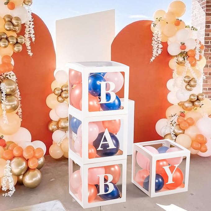 Voircoloria Baby Boxes with Letters and Navy and Rose Balloons, 4 Pack | - Image 4