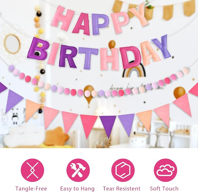 CANREVEL 3 PCS Pre-Strung 3D Happy Birthday Banner Decorations, Happy Birthday - Image 4