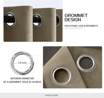 MIULEE Velvet Curtains Taupe 52 x 84 Inch Length Set of 2 | Grommet Drapes - Image 2