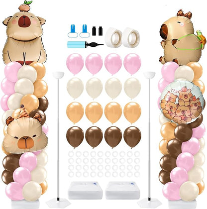 Kasyat 2 Sets Capybara Balloon Column Stand Kit Pink Brown Beige Orange by Kasyat