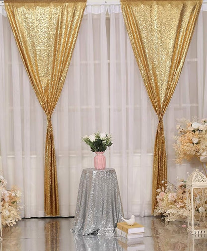 Poise3EHome Gold Sequin Backdrop Curtains, 4 Panels 2FTx8FT Glitter Background - Image 2