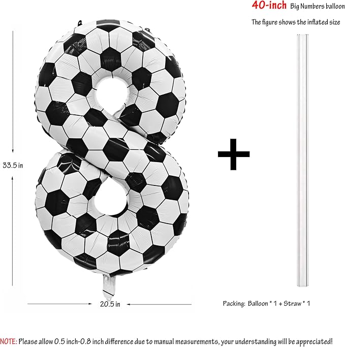Black White Soccer Number 8 Balloon 8nd Birthday Decoration 40in 8 Balloon | - Image 2