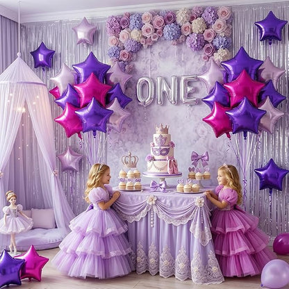 TONIFUL 15 Pcs Star Balloons 18 Inch Large Purple Hot Pink Foil Balloons | Big - Image 3