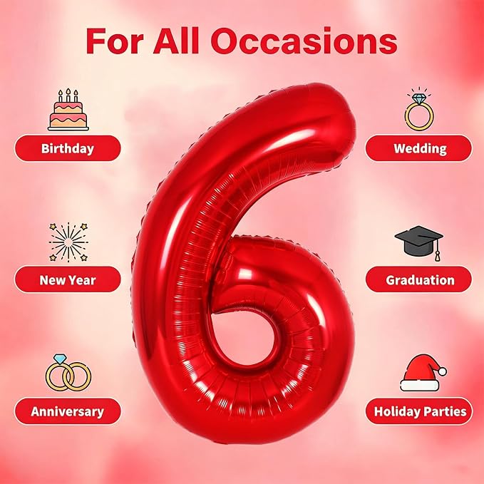 Number Balloons Red Party Balloon - Image 5