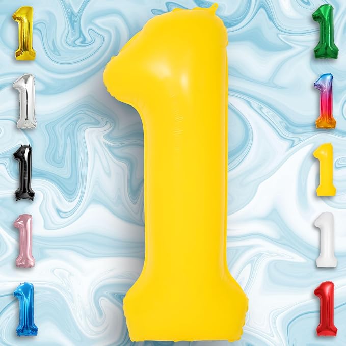 Yellow Number Balloon 1 Mylar Foil Macaron Balloons 40 inch - Image 3