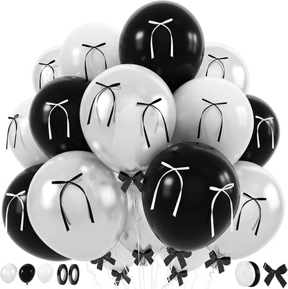 Black and White Bow Balloons 60pcs, Pearl White Black Balloons by Togvu