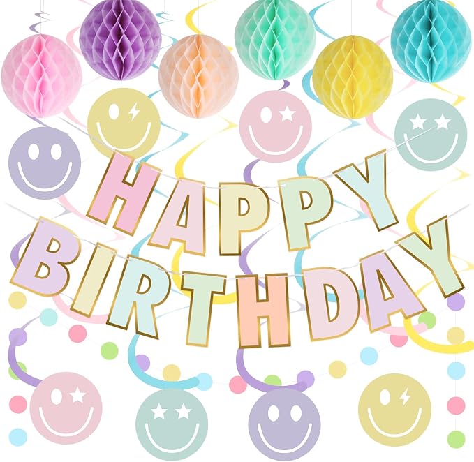 YEOCU Birthday Decorations, No DIY Pre-Strung Happy Birthday Banner | Pastel by YEOCU