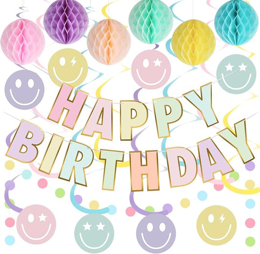 YEOCU Birthday Decorations, No DIY Pre-Strung Happy Birthday Banner | Pastel by YEOCU