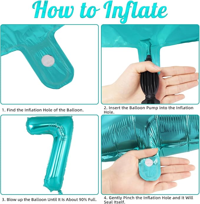 Teal Blue Number 7 Balloon, 40 Inch Big Large Foil Helium Number Balloons - Image 3