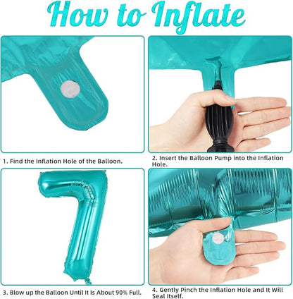 Teal Blue Number 7 Balloon, 40 Inch Big Large Foil Helium Number Balloons - Image 3