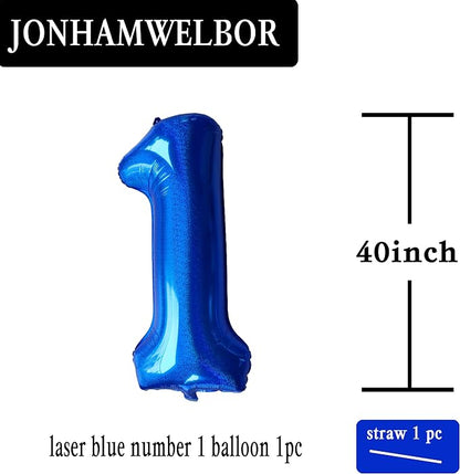 Jonhamwelbor 40 Inch Laser Blue Number 1 Balloon Foil Mylar Giant Balloon - Image 2