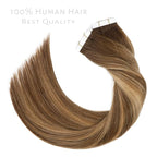 Lacer Tape in Hair Extensions Real Human Hair Chocolate Brown to Strawberry Blonde Highlights with Chocolate Brown Roots Human Hair Tape in Extensions 20pcs 50g 14 Inch