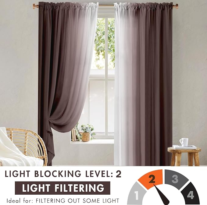 Brown Curtains for Living Room 84 Inch Length Brown White Ombre Curtains 2 - Image 8