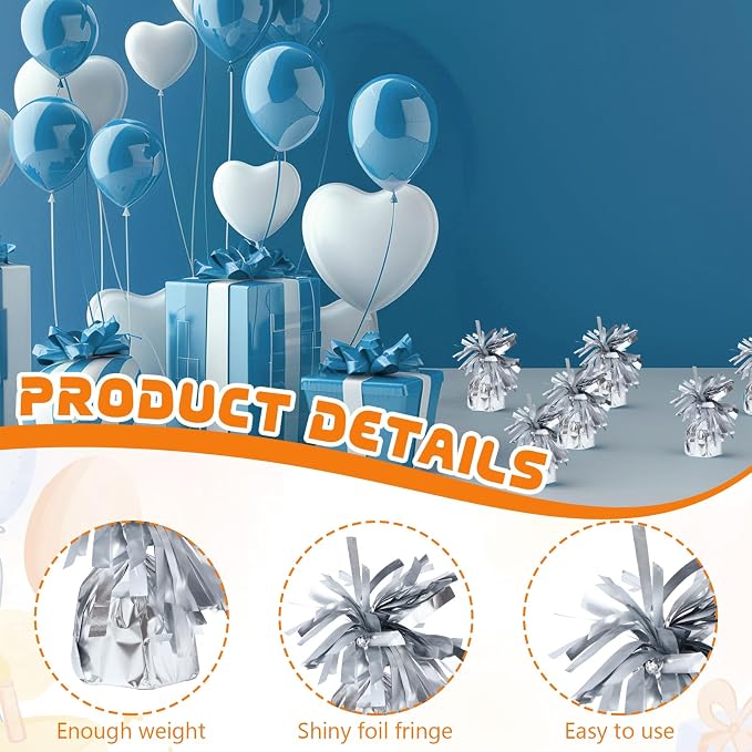 16 Pack Silver Balloon Weights Metallic Holder Anchors Balloon Holder Weights - Image 3