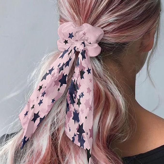 Star Hair Ties for Women Bow Purple Pink Satin Hair Ties No Damage Long Hair Fashion Ponytail Holder Soft Knotted Bow Pack of 2