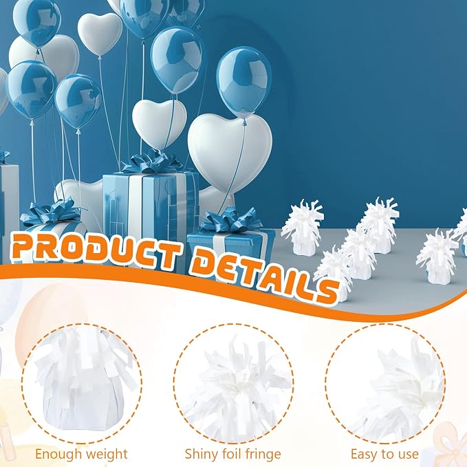 16 Pack White Balloon Weights Metallic Holder Anchors Balloon Holder Weights - Image 3