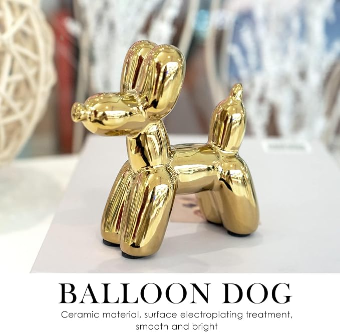 Notakia Cute Ceramics Balloon Dog Statue Crafts Gold Living Room Desktop - Image 3