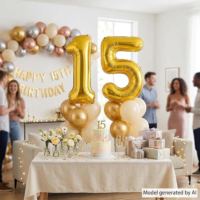 Gold Number 15 Balloon 40 Inch, Shiny Foil Decor - Image 7