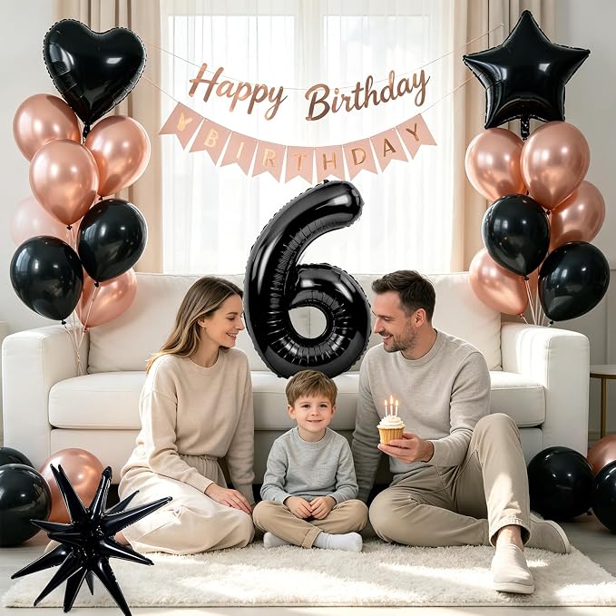 TONIFUL 6th Birthday Balloons Kit 40 Inch Black Large Number 6 Foil Balloon | - Image 3