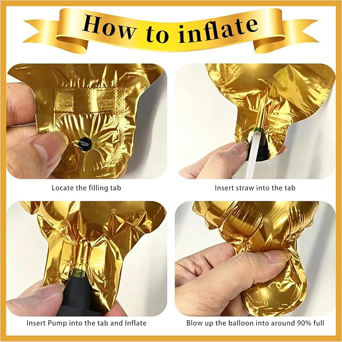 Gold Happy Birthday Balloons Banner 16 Inch Mylar Foil Letters, 10 Inch Five & - Image 6