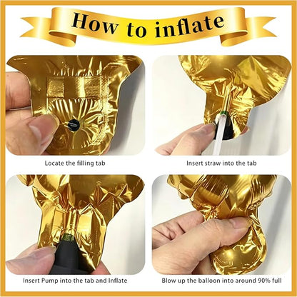 Gold Happy Birthday Balloons Banner 16 Inch Mylar Foil Letters, 10 Inch Five & - Image 6