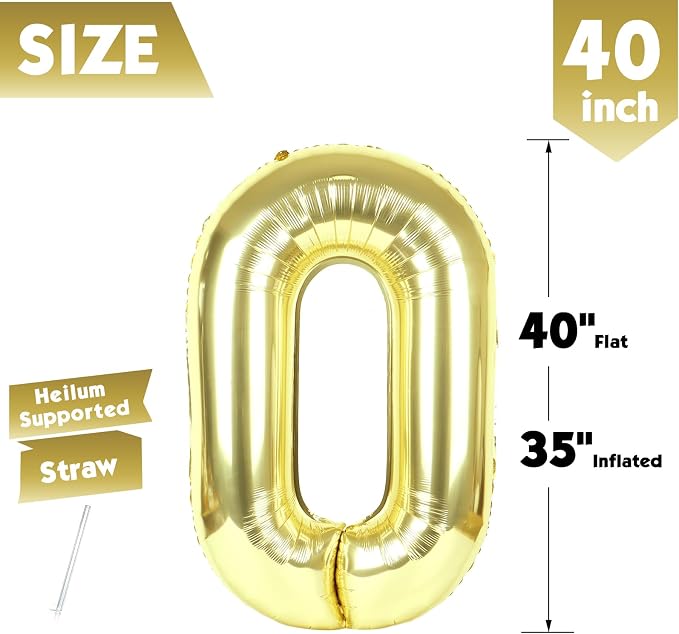 40 Inch Light Gold Number 0 Balloon, Champagne Birthday Party Decorations | 40 - Image 5