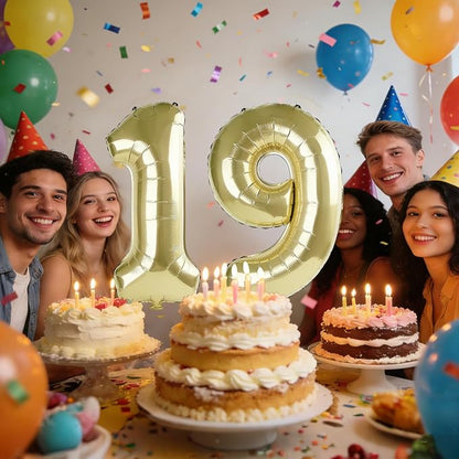 40 Inch Number 19 Balloons for 19th Birthday Party Decorations, 0-100 Champagne - Image 2