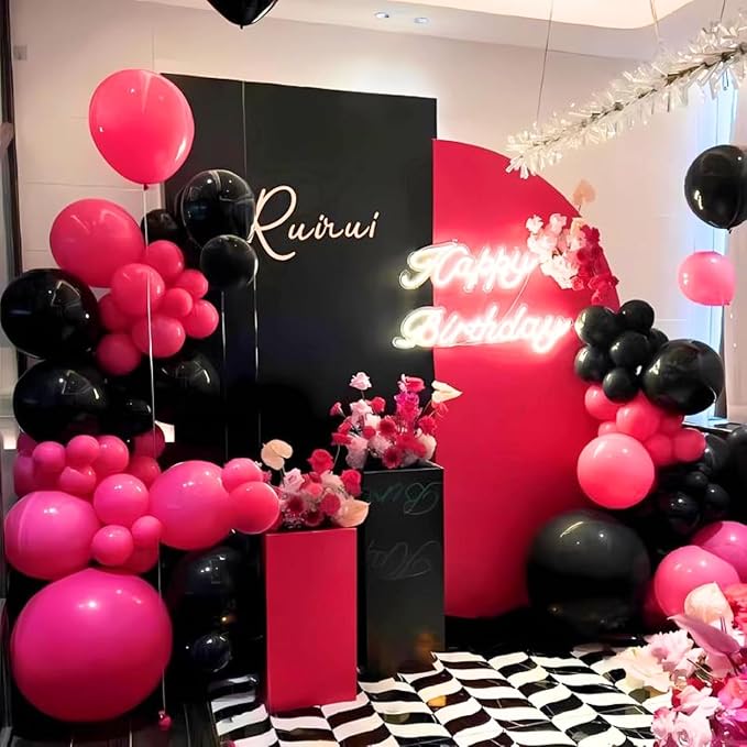 Pink and Black Balloons, 12Inch Pastel Light Rosa and Metallic Latex Balloons - Image 5