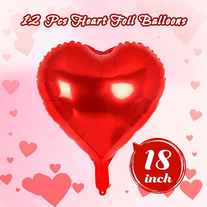 12 Pcs Red Heart Balloons, 18 Inch Heart Foil Balloons Love Balloon Valentine - Image 2