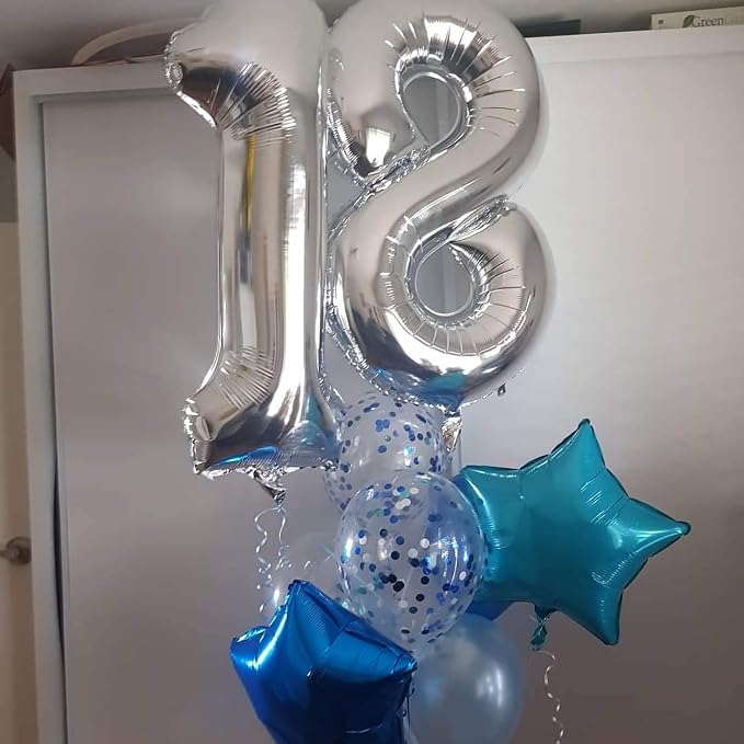40 Inch Silver 18 Number Balloons Giant 18 Balloons Silver Birthday 18 Balloons - Image 4