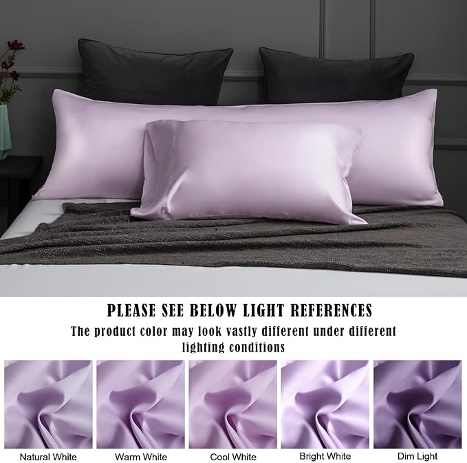 TELUS Body Cooling Pillow Case Cover, Bamboo Rayon & Lyocell Pillowcase with Zipper Closure, Breathable Pillow Case for Hot Sleepers and Night Sweats, 20x54 inches, Light Purple