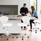 Set of 4 PVC Faux Leather Rolling Swivel Salon Stool Chair with Low Back Support Adjustable Hydraulic Seat Height 22 IN Diameter 15 IN for Office Massage Facial Spa Medical Tattoo White 4 Pack