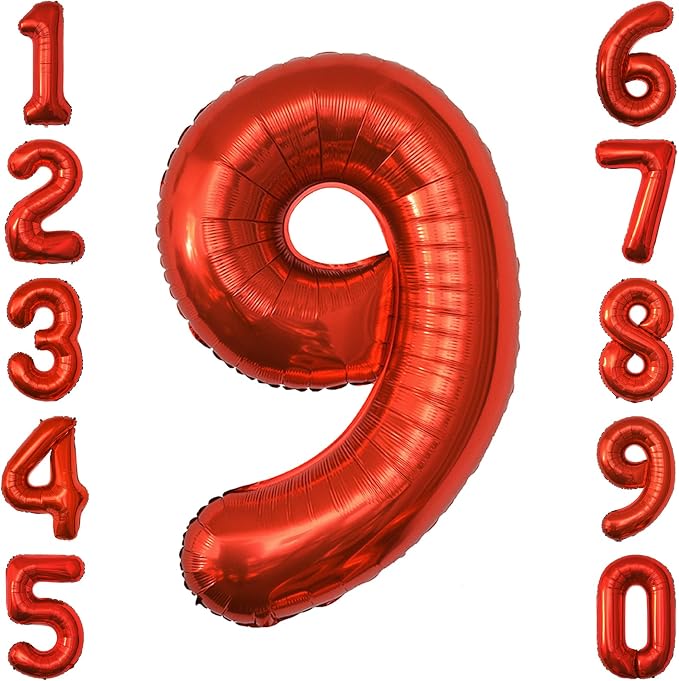 Red Number 9 Balloon 40 Inch, Foil Numeral by Unknown