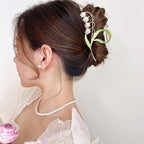 Lily of The Valley Flower Hair Clips, Non-slip Large Metal Hair Clip, Elegant Orchid Hair Clip, Flower Fashion Hair Accessories for Numerous Categories of Hair (pink)