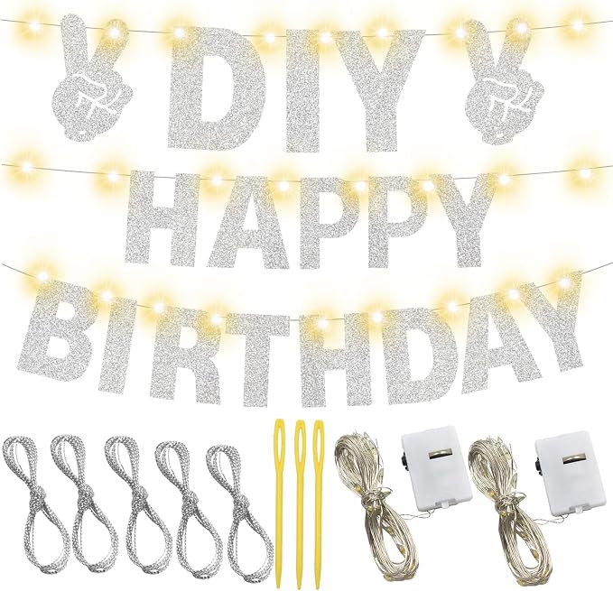 175Pcs DIY Glitter Customizable Banner Kit Happy Birthday Letter Banner Winter - Image 2