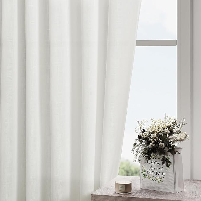 Off White Large Window Curtains Light Filtering Semi Sheer Privacy Linen - Image 4
