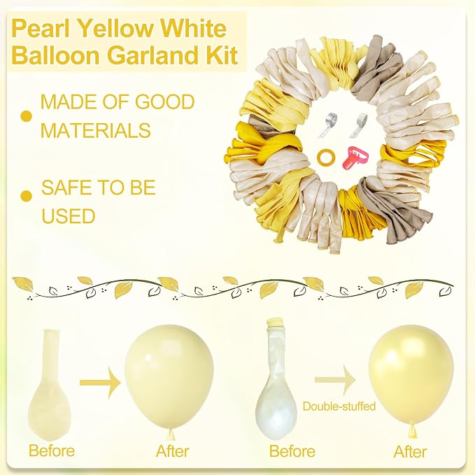 Amandir 173 Pcs Pearl Yellow Balloon Arch Kit | Double Stuffed Pastel Light - Image 3